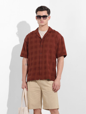 The Indian Garage Co. Men Self Design Beach Wear Brown Shirt