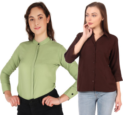 HEAVENS CREATIONS Women Solid Formal Green, Brown Shirt(Pack of 2)