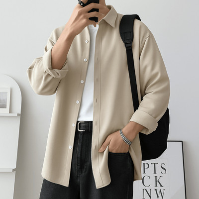 Asta Moda Men Solid Casual Beige Shirt