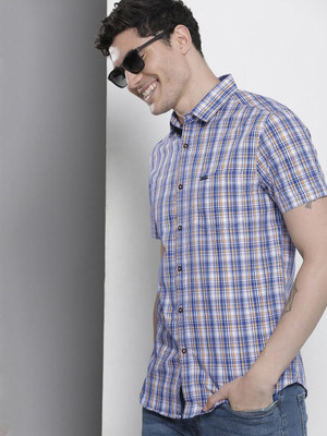The Indian Garage Co. Men Checkered Casual Blue Shirt