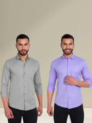 Rajmudra Men Solid Formal Grey, Light Blue Shirt(Pack of 2)