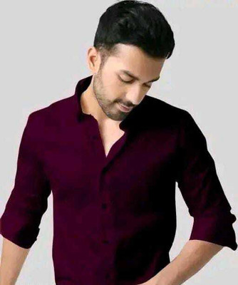 R Y Fashion Men Solid Casual Purple Shirt