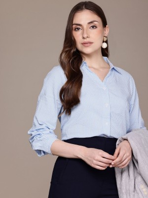 French Connection Women Striped Casual Blue, White Shirt