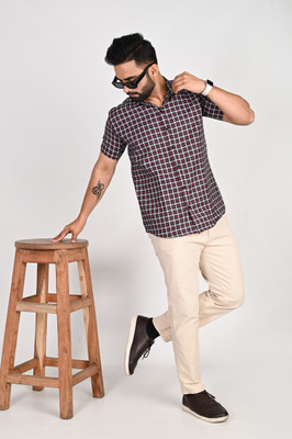 METRONAUT Men Checkered Casual Red Shirt