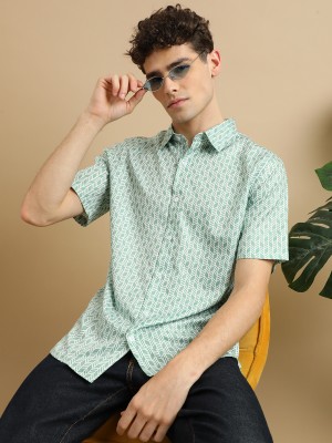 J TURRITOPSIS Men Printed Casual Light Green Shirt