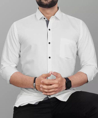 KNRO FAB Men Solid Formal White Shirt