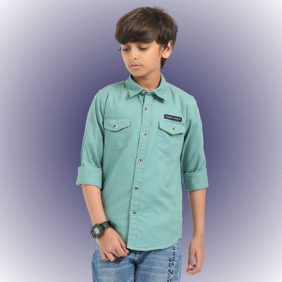 ROCKET SCIENCE Boys Solid Casual Green Shirt
