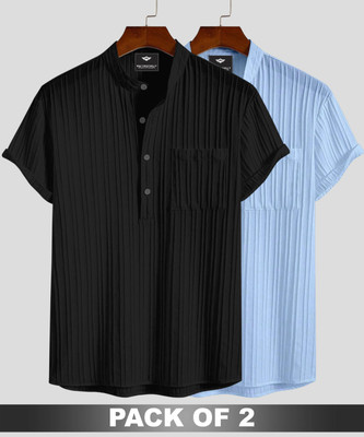 METRONAUT Men Self Design Casual Black, Blue Shirt(Pack of 2)