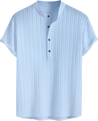 METRONAUT Men Self Design Casual Light Blue Shirt