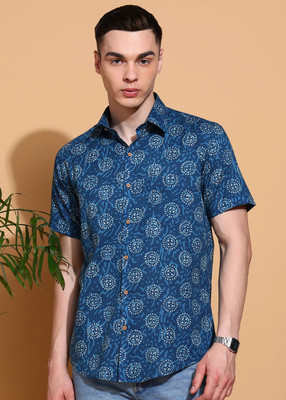 FUBAR Men Floral Print Casual Light Blue Shirt