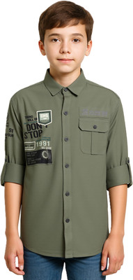 CAVIO Boys Printed Casual Green Shirt