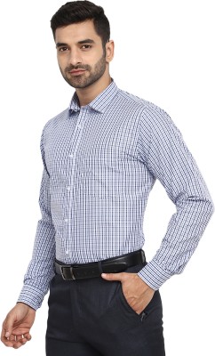 V-MART Men Checkered Formal Blue, White Shirt