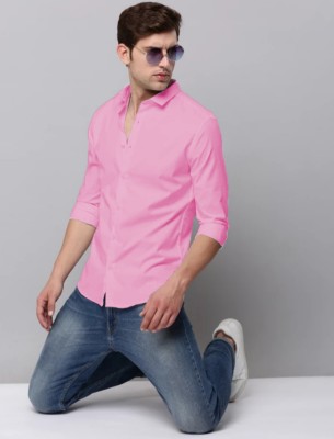 Indi Hemp Men Solid Casual Pink Shirt