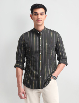 U.S. POLO ASSN. Men Striped Casual Green Shirt