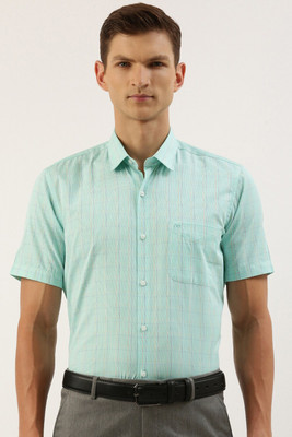 PETER ENGLAND Men Checkered Formal Light Green Shirt