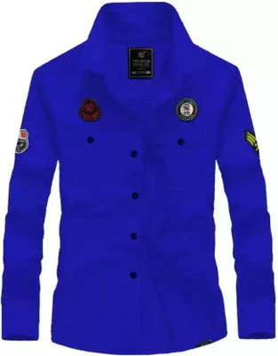 GreenFlair Men Solid Casual Blue Shirt
