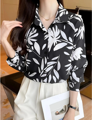 ELVORA Women Printed Casual Black, White Shirt
