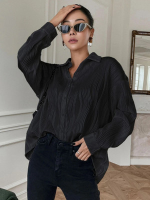 Leriya Fashion Women Solid Casual Black Shirt