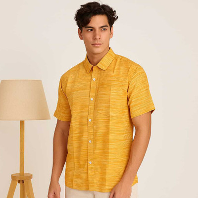 AJEnterprises Men Self Design Formal Yellow Shirt