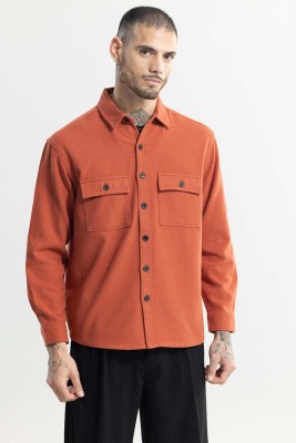 Snitch Men Solid Casual Orange Shirt