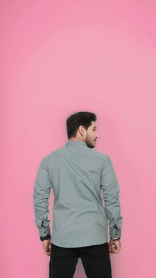 U AND J TREND Men Striped Casual Grey Shirt
