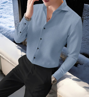 gurukrupa creation Men Self Design Casual Light Blue Shirt