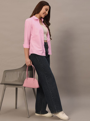 Roadster Women Solid Casual Pink Shirt