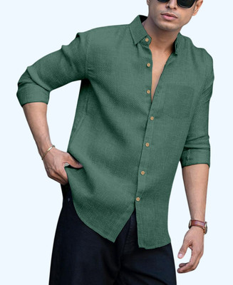 ROMIL ENTERPRISE Men Self Design Party Green Shirt