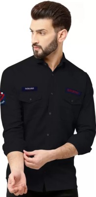 Black Deer Men Solid Casual Black Shirt