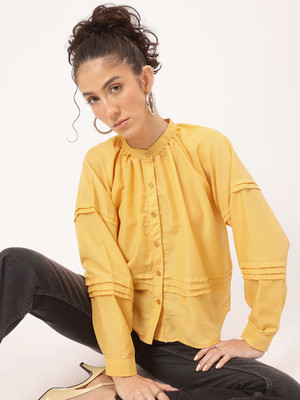 Dressberry Women Solid Casual Yellow Shirt