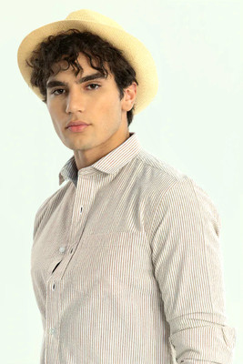 fullmart Men Striped Casual Orange, White Shirt