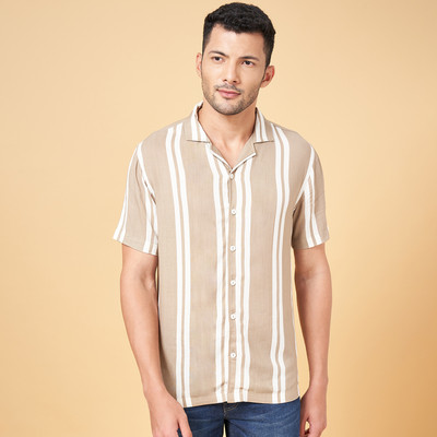 YU by Pantaloons Men Striped Casual Beige Shirt