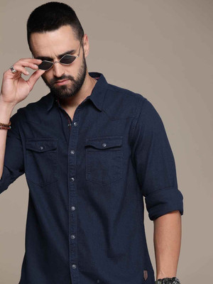 Roadster Men Solid Casual Dark Blue Shirt