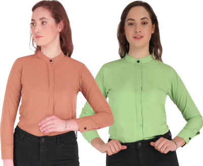 HEAVENS CREATIONS Women Solid Formal Red, Pink Shirt(Pack of 2)