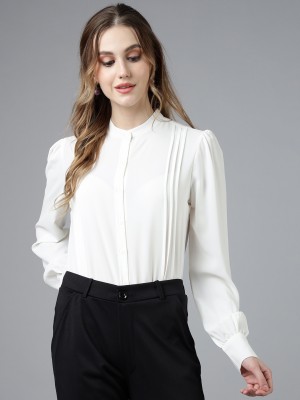 fithub Women Solid Formal White Shirt