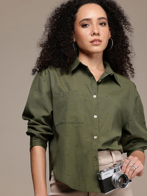 Roadster Women Printed Casual Green Shirt