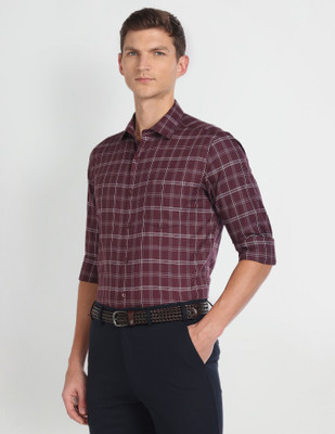 ARROW Men Checkered Casual Red Shirt