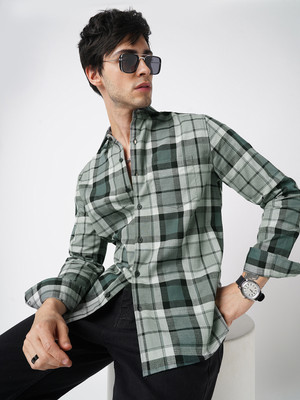VASTRADO Men Checkered Casual Light Green Shirt