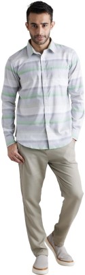 Celio Men Striped Casual Green Shirt