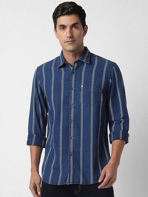 PETER ENGLAND Men Striped Formal Blue Shirt