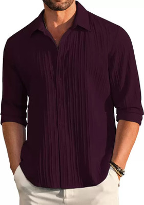 Black Deer Men Solid Casual Purple Shirt