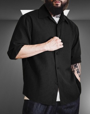 SATADHAR ENTERPRISE Men Solid, Self Design Formal Black Shirt