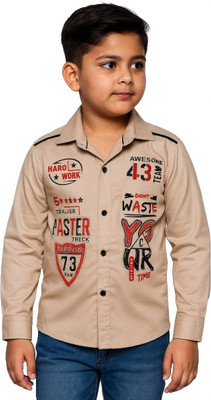 Azlan Boys Graphic Print Casual Cream Shirt