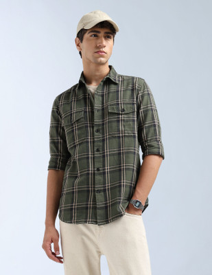 FLYING MACHINE Men Checkered Casual Green Shirt