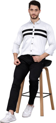 GAZZY CREATION Men Striped Casual White Shirt