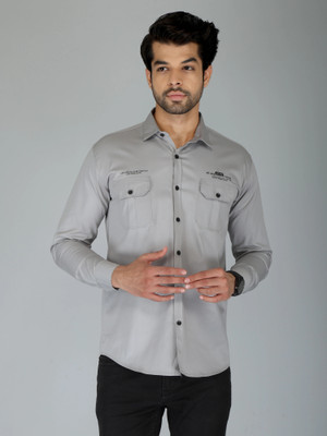 youth first Men Solid Casual Grey Shirt