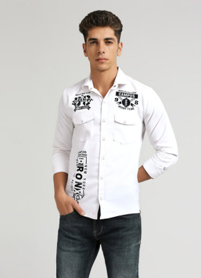 PP PRODUCTIONS Men Printed Casual White Shirt
