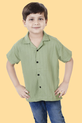 VISHESTA Boys Solid Casual Green Shirt