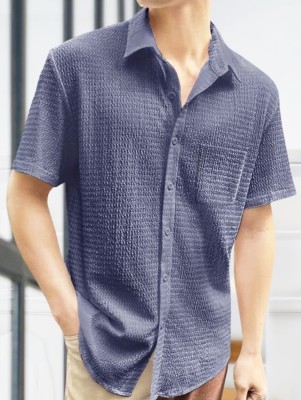 vibevest Men Self Design Party Blue Shirt