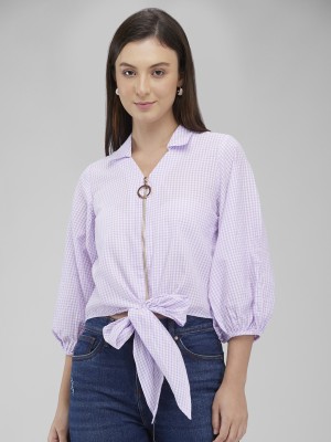 IZEL Women Checkered Casual Purple Shirt